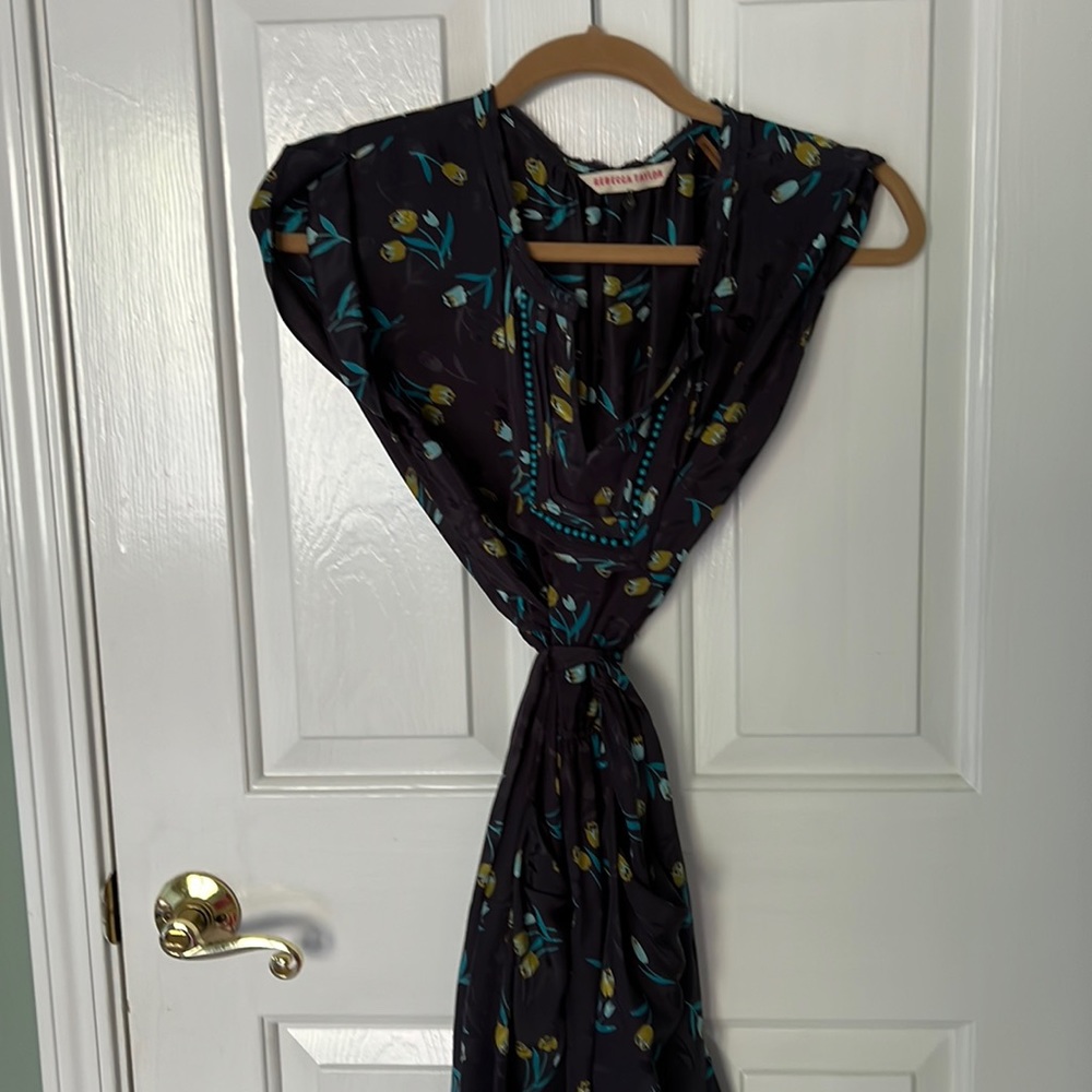 Rebecca Taylor Navy Blue Boho Silk Dress 0
